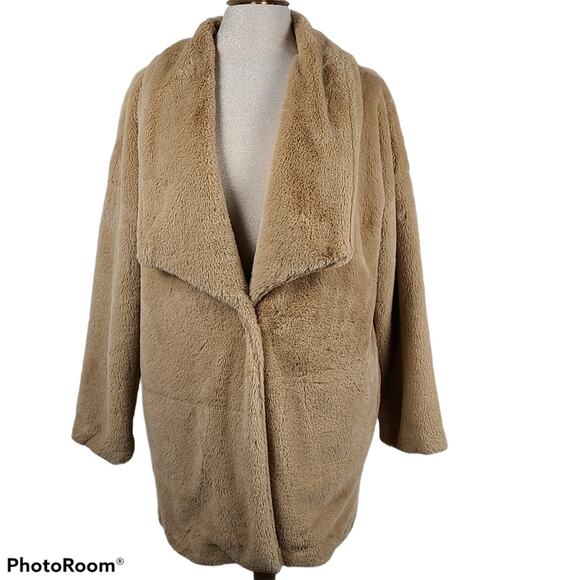 One The Land beige faux fur Teddy coat Medium - Picture 1 of 10